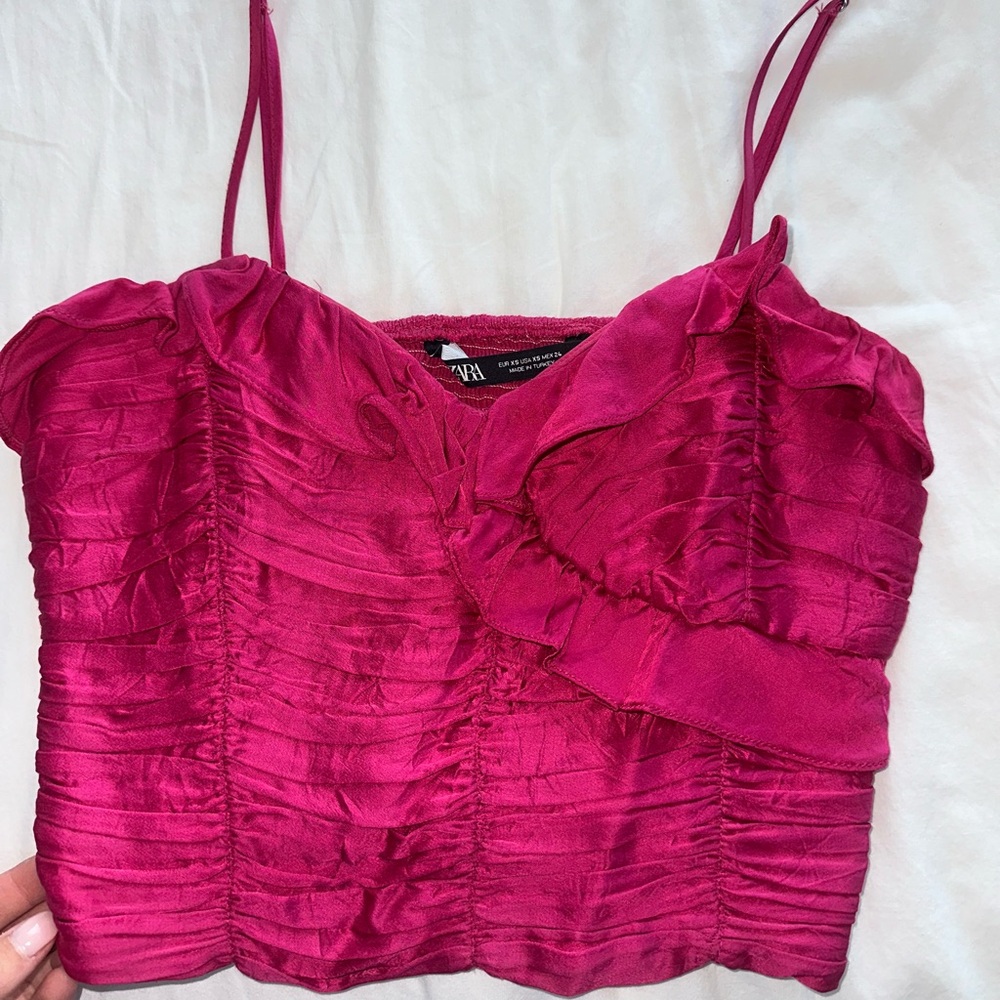Zara Pink Ruched Ruffled Camisole